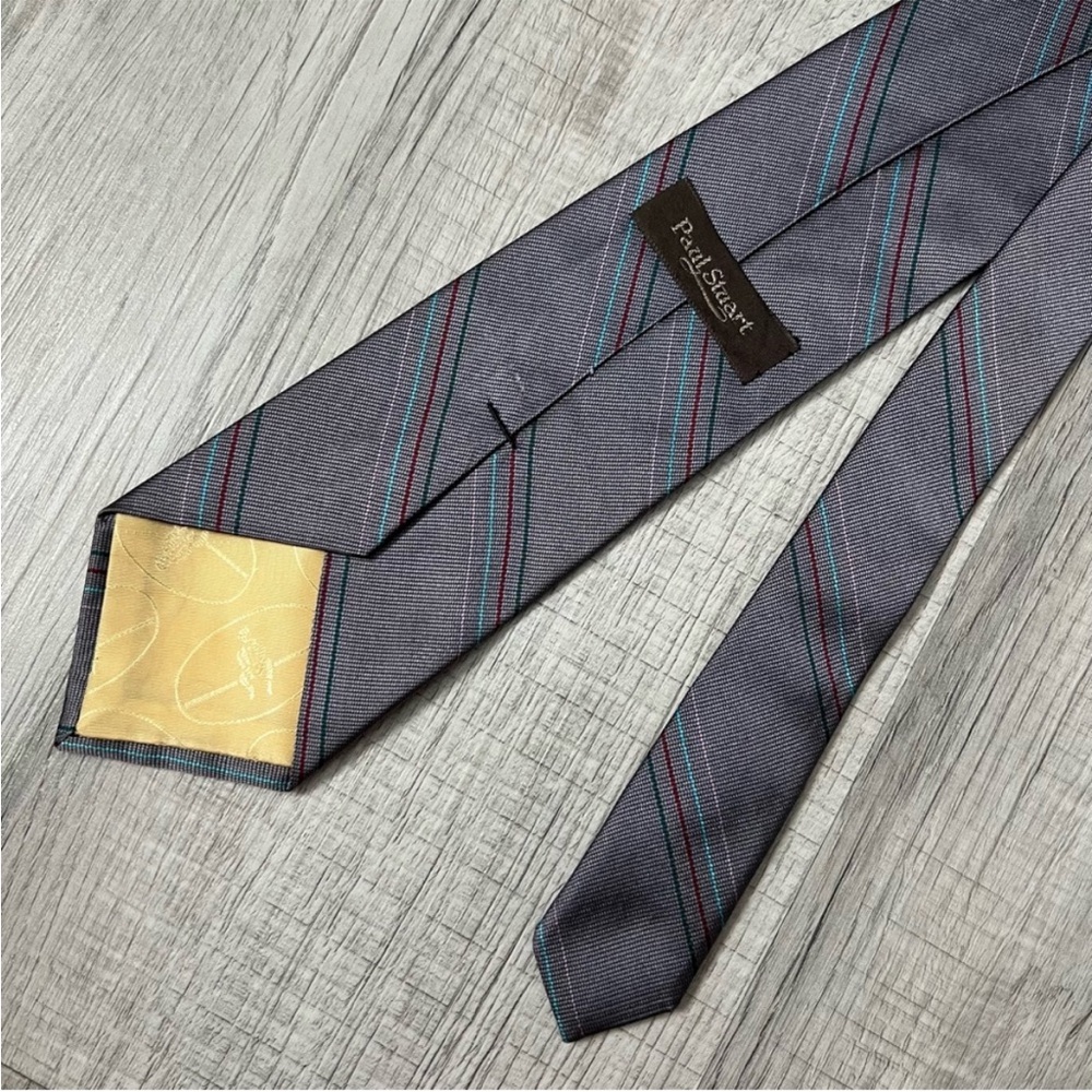 PAUL STUART VINTAGE SILK HANDMADE STRIPED TIE GRAY - Picture 4 of 9